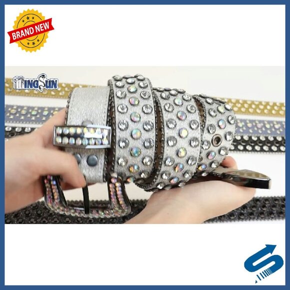 Rhinestone Studded Belt Microfiber Leather Punk Western Y2K Style main image 4